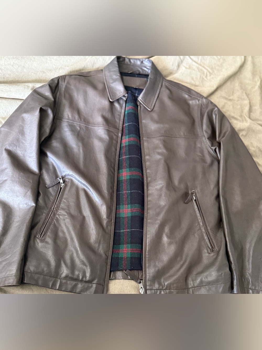 Golden Bear Brown Leather Jacket with Plaid Lining